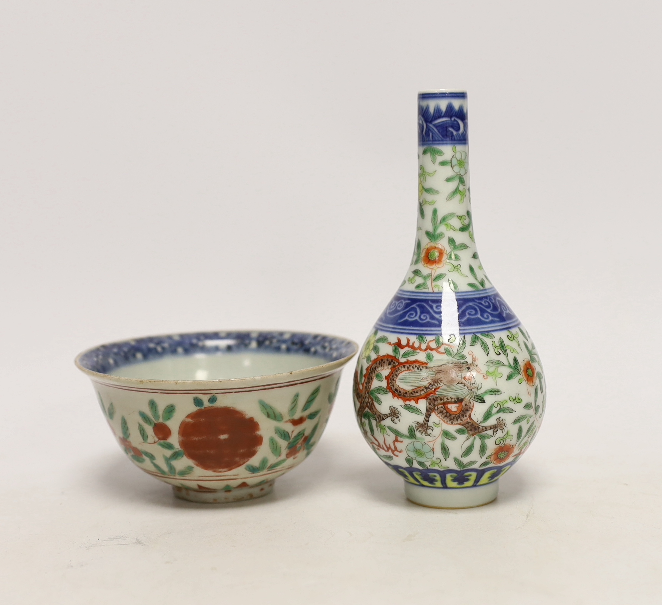 A Chinese bowl, possibly Ming, and Chinese bottle vase, 16.5cm high